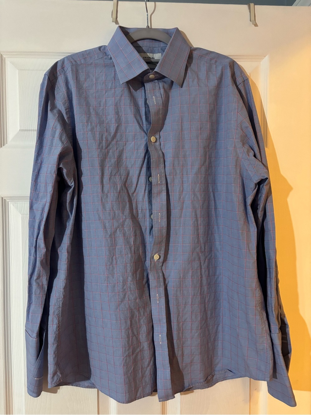 Men’s Charles Tyrwhitt Blue Dress Shirt with Red Windowpane Check- Slim Fit